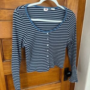 Levi's Striped Navy & White Button-Up Long Sleeve Top